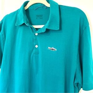 Patagonia Fitz Roy Trout Polo Shirt Short Sleeve Teal Outdoors Men’s Men